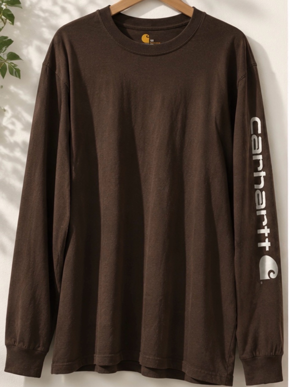 Carhartt Dark Brown Crewneck Long Sleeve Tee with Logo Print